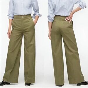 NWT J. Crew Olive Army Green Flared Wide Leg High Waist Sailor Dress Pants 2 XS
